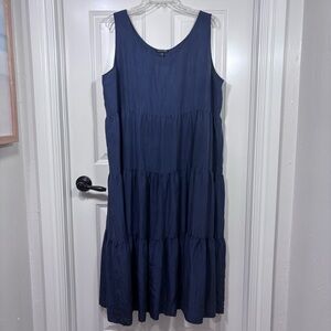Eileen Fisher Sleeveless Tiered Midi Silk Dress Women’s XL Blue Gray Color